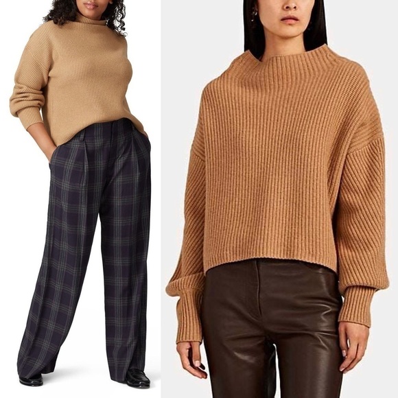 ALC Wool Cashmere Ribbed Knit Oversized Balloon Sleeve Boxy Mockneck Sweater XL - Picture 4 of 16